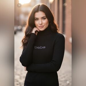 Bebe Black‎ Turtleneck Ribbed Sweater Womens Size 2x Sequin Plus Size Black